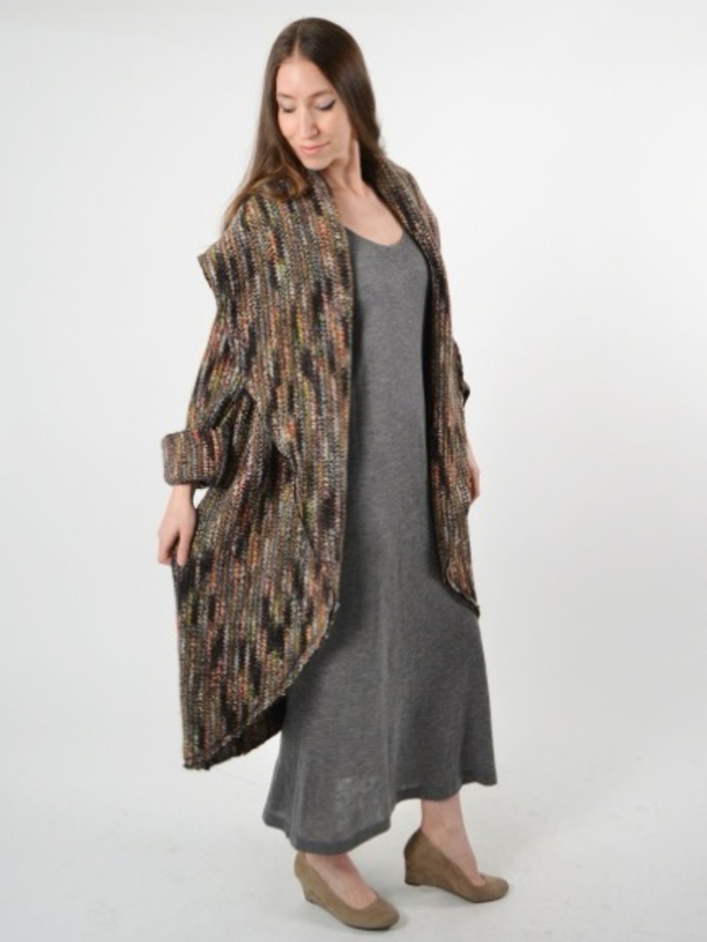 Bryn Walker Multi Color Wool Blend Wrap Cardigan Coat XS